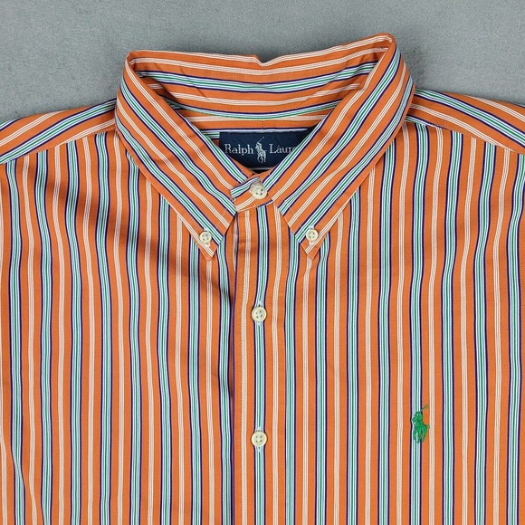 Ralph Lauren Shirt Men's XL Orange‎ Striped Classic Fit Button Down Casual - Picture 2 of 11